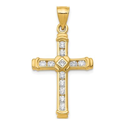 14K Yellow Gold CZ Cross Pendant