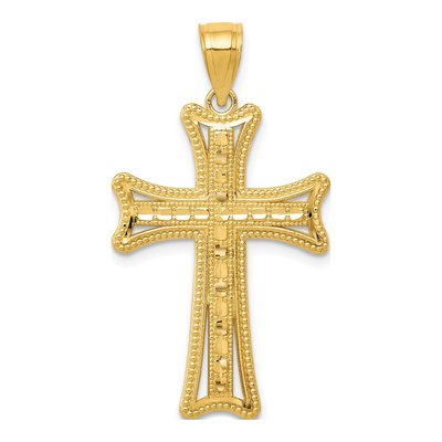 14K Yellow Gold Diamond-Cut Cross Pendant