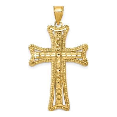 14K Yellow Gold Diamond-Cut Cross Pendant