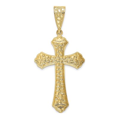 14K Yellow Gold Diamond-Cut Budded Cross Pendant – view 4