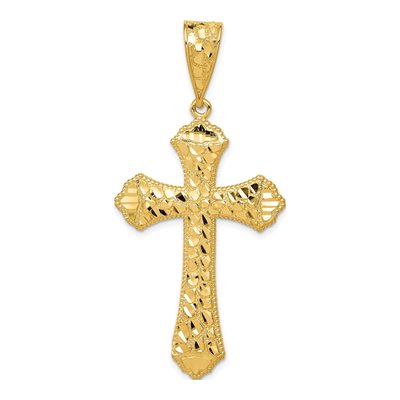 14K Yellow Gold Diamond-Cut Budded Cross Pendant