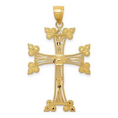 14K Yellow Gold Diamond-Cut Fancy Cross Pendant