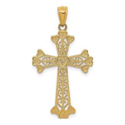 14K Yellow Gold Filigree Hearts Cross Pendant – view 5