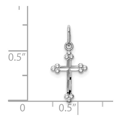 14K White Gold Diamond-Cut Budded Cross Charm – view 4