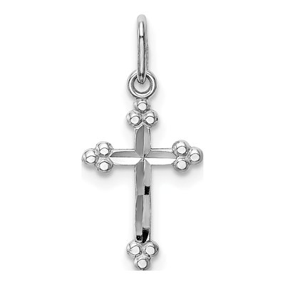 14K White Gold Diamond-Cut Budded Cross Charm