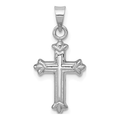14K White Gold Fleur de Lis Hollow Cross Charm