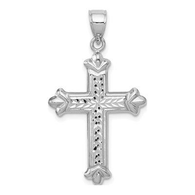 14K White Gold Reversible Diamond-Cut Cross Pendant