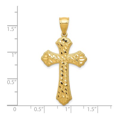 14K Yellow Gold Diamond-Cut Budded Cross Pendant – view 4