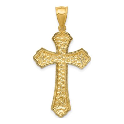 14K Yellow Gold Diamond-Cut Budded Cross Pendant – view 5