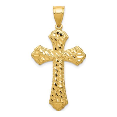 14K Yellow Gold Diamond-Cut Budded Cross Pendant