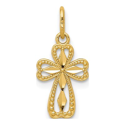14K Yellow Gold Small Diamond-Cut Cross Pendant