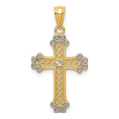 14K Yellow Gold Diamond-Cut Filigree Cross Pendant