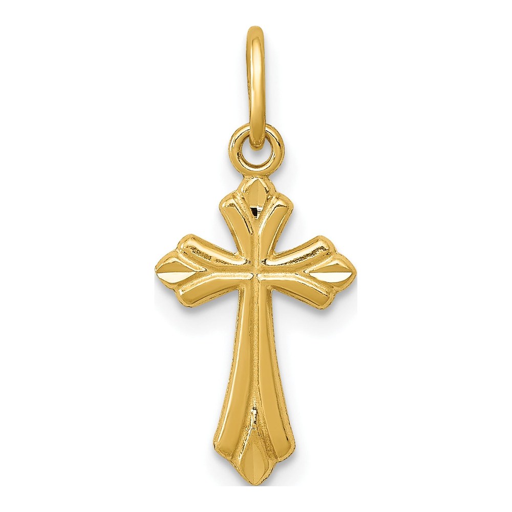 14K Yellow Gold Small Diamond-Cut Cross Charm