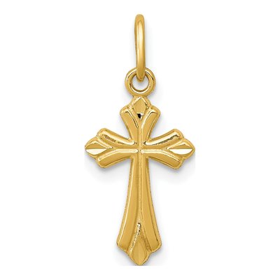 14K Yellow Gold Small Diamond-Cut Cross Charm