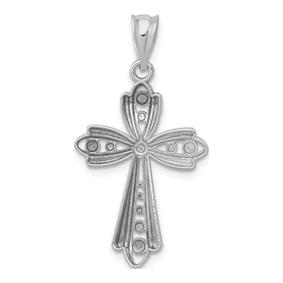 14K White Gold Diamond-Cut Fancy Cross Pendant – view 5