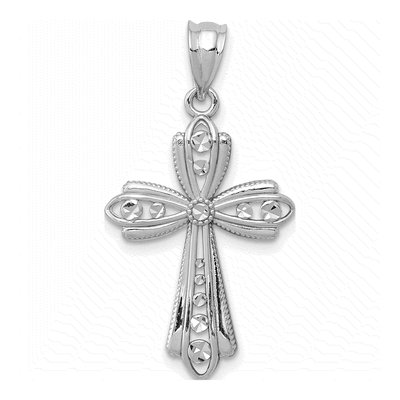 14K White Gold Diamond-Cut Fancy Cross Pendant