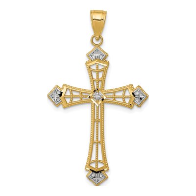 14K Yellow Gold Diamond-Cut Cross Pendant