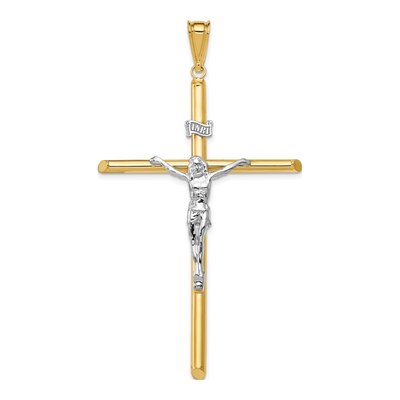 14K Two-Tone Gold INRI Crucifix Pendant