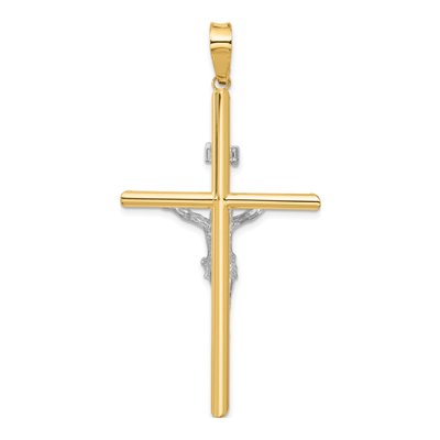 14K Two-Tone Gold INRI Crucifix Pendant – view 5