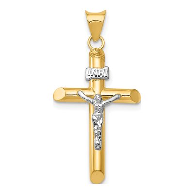 14K Two-Tone Gold INRI Crucifix Pendant