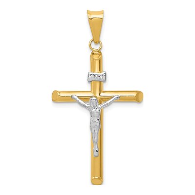 14K Two-Tone Gold INRI Crucifix Pendant
