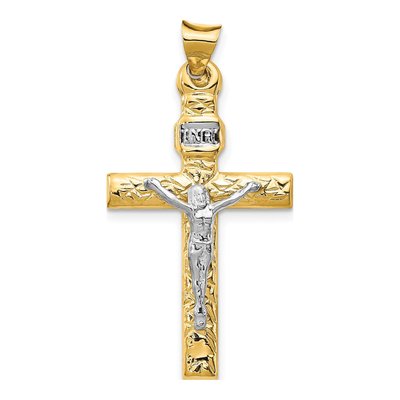 14K Two-Tone Gold INRI Crucifix Pendant