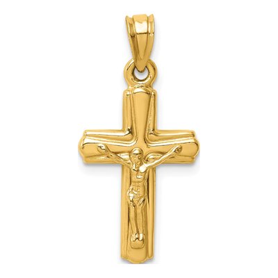 14K Yellow Gold Reversible Crucifix Cross Pendant