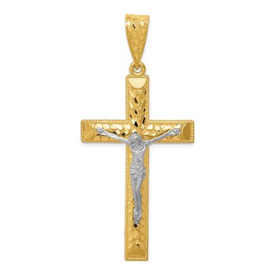 14K Two-Tone Gold Diamond-Cut Crucifix Pendant