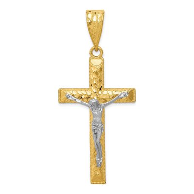 14K Two-Tone Gold Diamond-Cut Crucifix Pendant
