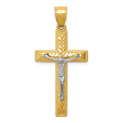 14K Two-Tone Gold Diamond-Cut Crucifix Pendant