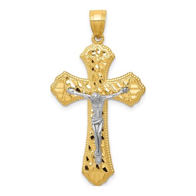 14K Two-Tone Gold Diamond-Cut Crucifix Pendant