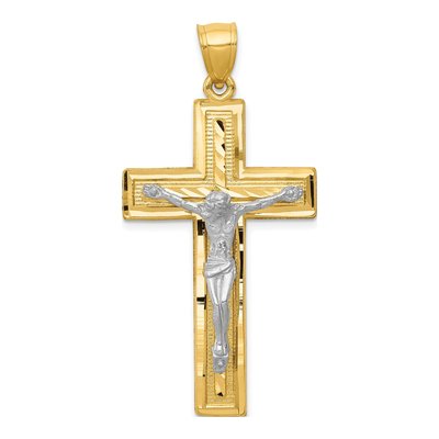 14K Two-Tone Gold Diamond-Cut Latin Crucifix Pendant