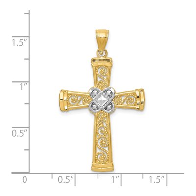 14K Yellow Gold Diamond-Cut Filigree Cross Pendant – view 4