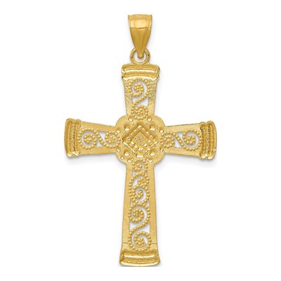 14K Yellow Gold Diamond-Cut Filigree Cross Pendant – view 5