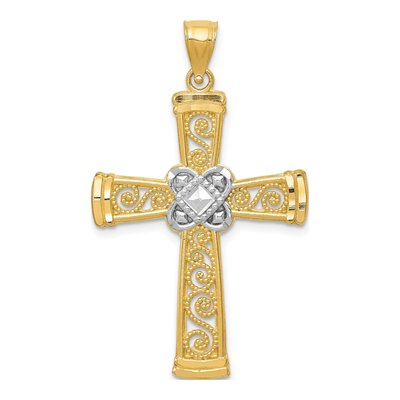 14K Yellow Gold Diamond-Cut Filigree Cross Pendant