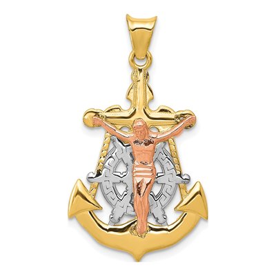 14K Tri-Color Gold Mariner Crucifix Pendant