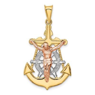14K Tri-Color Gold Mariner Crucifix Pendant