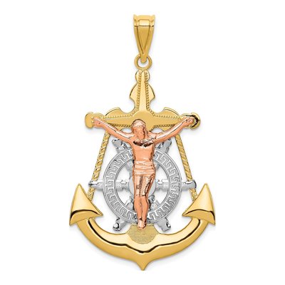 14K Tri-Color Gold Mariner Crucifix Pendant