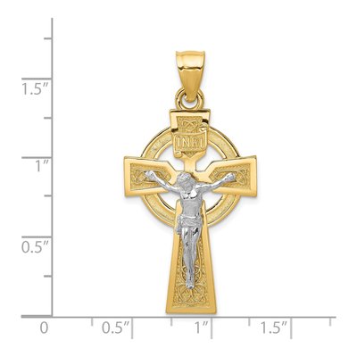 14K Two-Tone Gold Celtic INRI Crucifix Pendant – view 4