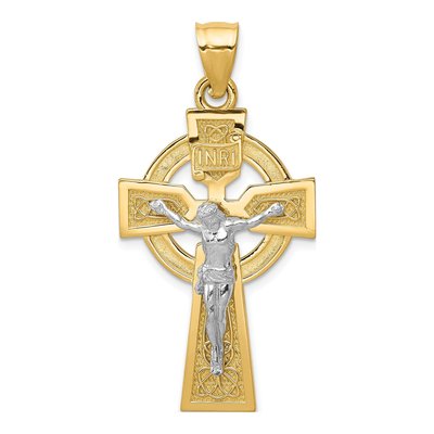 14K Two-Tone Gold Celtic INRI Crucifix Pendant