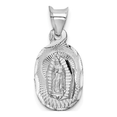 14K White Gold Our Lady of Guadalupe Oval Pendant