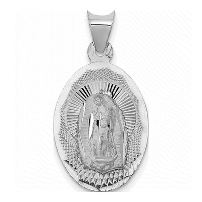 14K White Gold Our of Guadalupe Oval Pendant