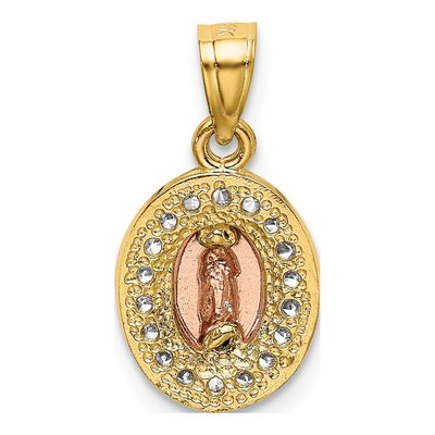 14K Two-Tone Gold CZ Guadalupe Oval Pendant – view 4