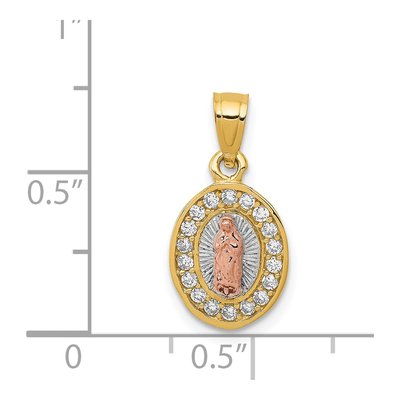 14K Two-Tone Gold CZ Guadalupe Oval Pendant – view 5
