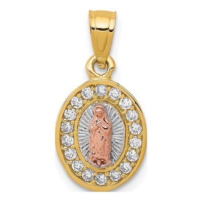 14K Two-Tone Gold CZ Guadalupe Oval Pendant