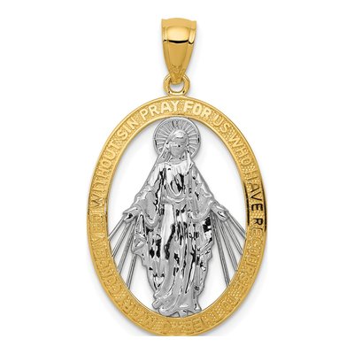 14K Yellow Gold Miraculous Medal Oval Pendant