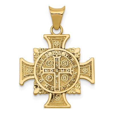 14K Yellow Gold St Benedict Cross Pendant – view 5
