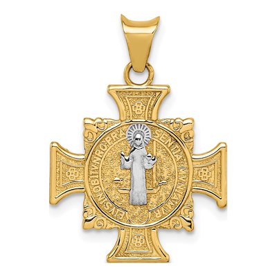 14K Yellow Gold St Benedict Cross Pendant