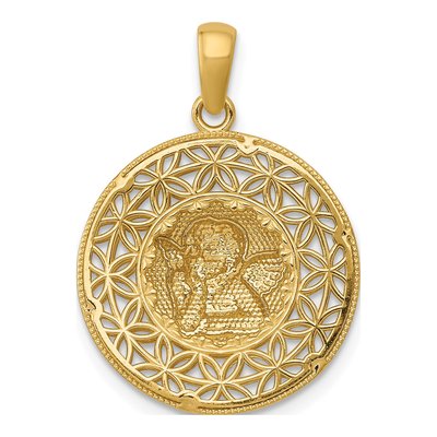 14K Yellow Gold Filigree Guardian Angel Pendant – view 5
