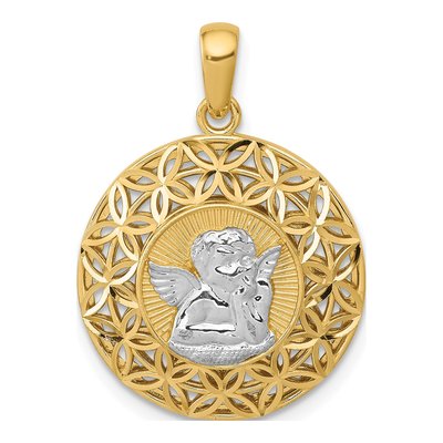 14K Yellow Gold Filigree Guardian Angel Pendant